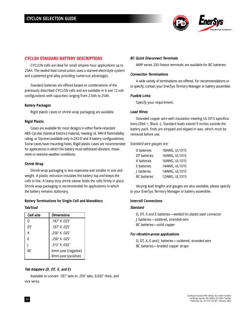 CYCLON SELECTION GUIDE - EnerSys