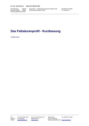 Das Fettsäurenprofil - Kurzfassung - Ever - Dr. med. Jürg Eichhorn