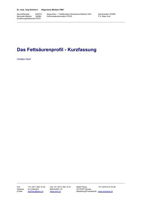 Das Fettsäurenprofil - Kurzfassung - Ever - Dr. med. Jürg Eichhorn