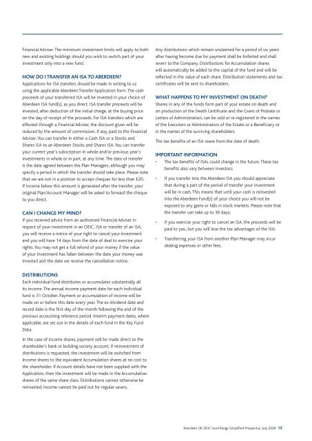 Aberdeen UK OEIC Fund Range - Aberdeen Asset Management