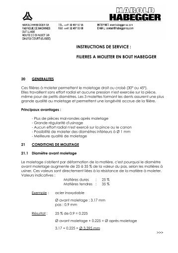 Instructions de service en franÃ§ais - Habegger-sa.com