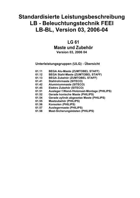 Beleuchtungstechnik FEEI LB-BL, Version 03, 2006-04