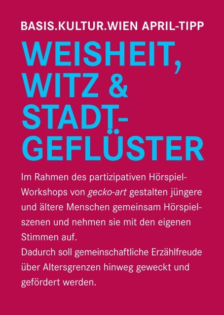 WEISHEIT, WITZ & STADT- GEFLÃSTER - Basis.Kultur.Wien