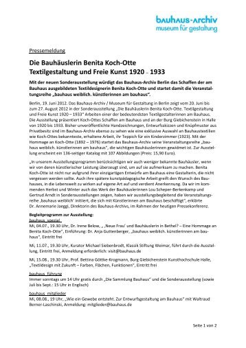 Die Bauhäuslerin Benita Koch-Otte ... - Bauhaus Archive