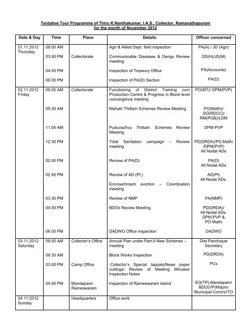 Tentative Tour Programme of Thiru K ... - Ramanathapuram
