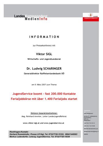 INFORMATION Viktor SIGL Dr. Ludwig SCHARINGER - Jugendservice