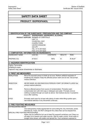 Isopropanol Safety Data - Barber DTS Tattoo Supplies, Tattoo ...