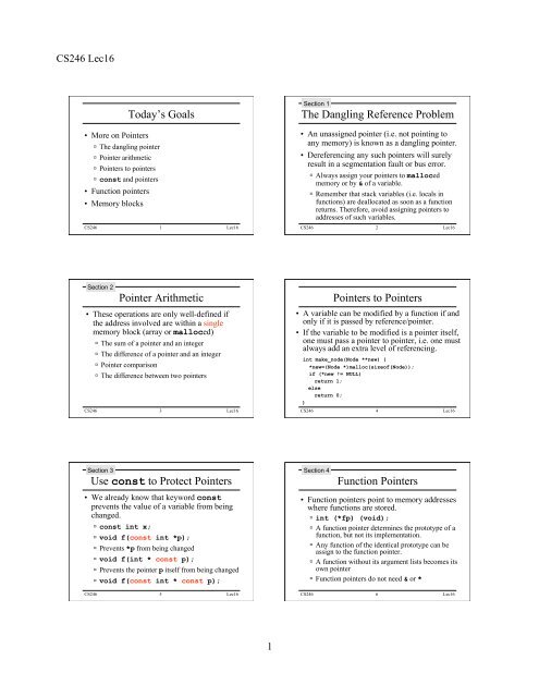 Advanced use of pointers, function pointers and binary I/O