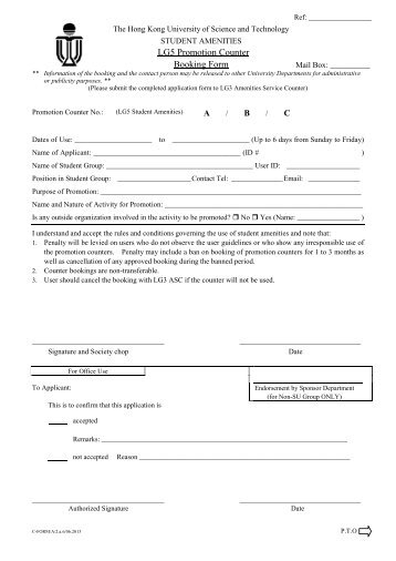 LG5 Promotion Counter Booking Form - Student Affairs Office