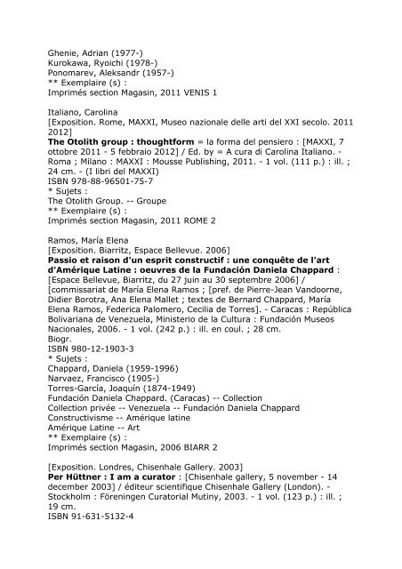 TÃ©lÃ©charger la liste - BibliothÃ¨que Kandinsky - Centre Pompidou
