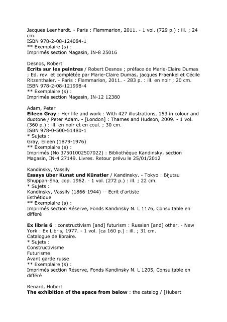 TÃ©lÃ©charger la liste - BibliothÃ¨que Kandinsky - Centre Pompidou