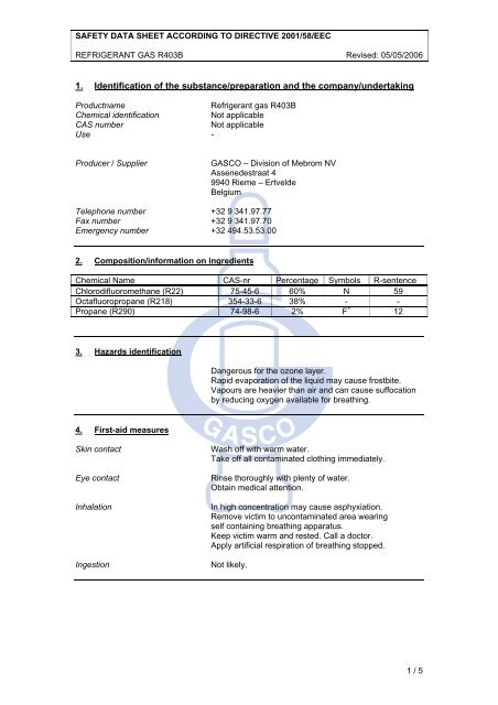 Safety Data Sheet R 403b Safety Data Sheet R 403b