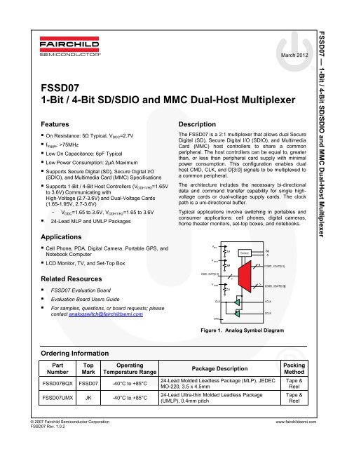 FSSD07 — 1-Bit / 4-Bit SD/SDIO and MMC Dual-Host Multiplexer