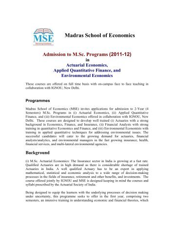 Program Brochure - Madras School of Economics