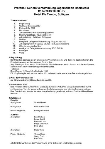 Protokoll 2013 - Jagd Rheinwald