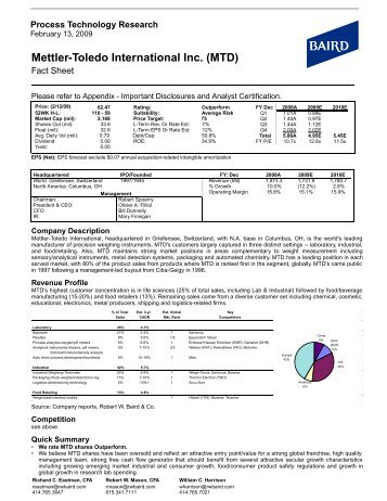 Mettler-Toledo International Inc. (MTD) - Robert W. Baird