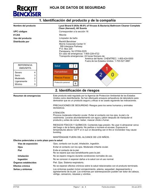 HOJA DE DATOS DE SEGURIDAD 1. Identificación del producto y ...