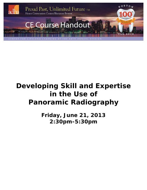 Developing Skill and Expertise in the Use of Panoramic Radiography