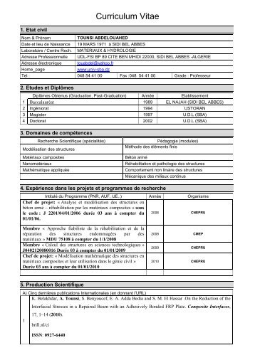 Curriculum Vitae - Université de Sidi-Bel-Abbes