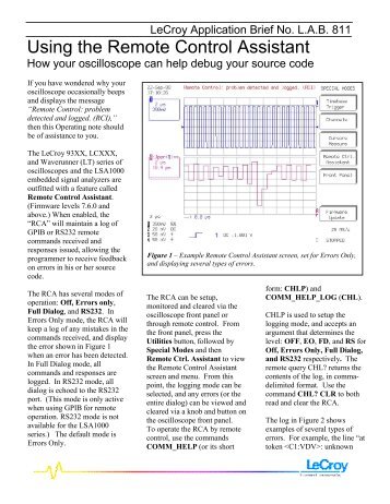 LAB 811 - Using the Remote Control Assistant - Teledyne LeCroy