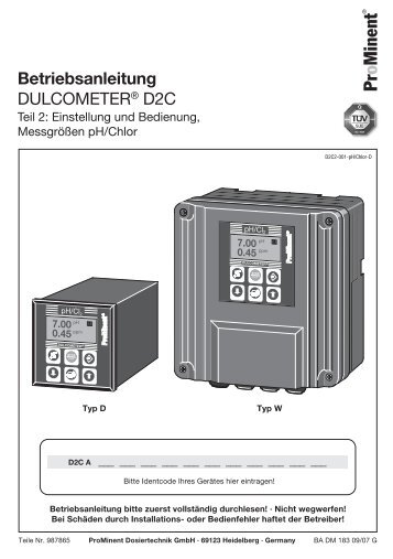 Teil 2: Einstellung und Bedienung, MessgrÃ¶Ãen pH/Chlor - ProMinent