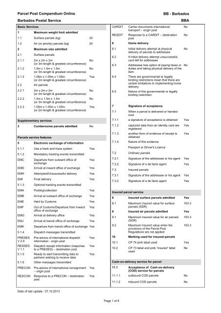 Parcel Post Compendium Online Barbados Postal Service BBA BB ...