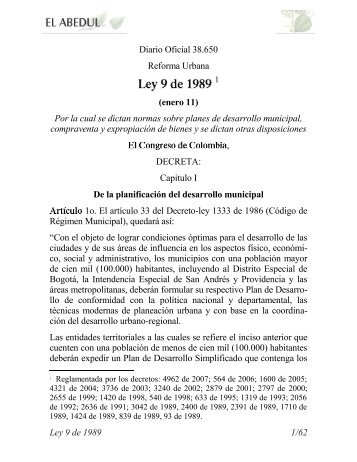 Ley 9 de 1989 - Reforma Urbana - El Abedul