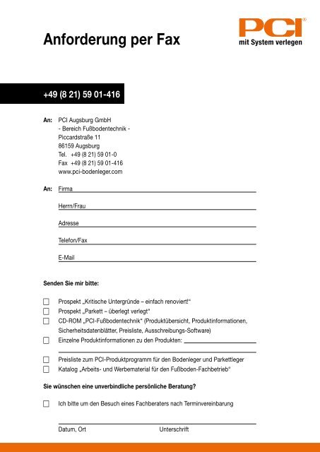 Anforderung per Fax +49 - Pci-Augsburg Gmbh