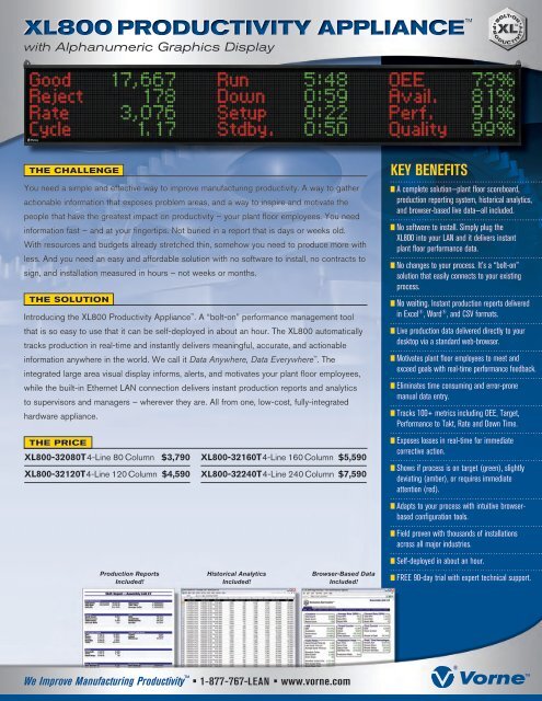 XL800 Data Sheet - Vorne Industries, Inc.