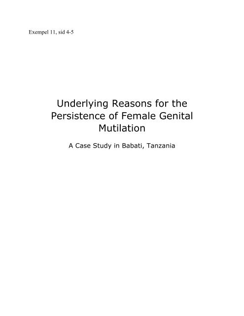 Underlying Reasons for the Persistence of Female Genital Mutilation