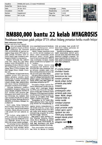 RM880,000 bantu 22 kelab MYAGROSIS