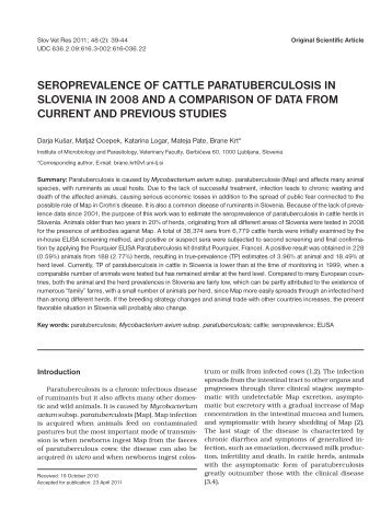 seroprevalence of cattle paratuberculosis in slovenia in 2008 and a ...