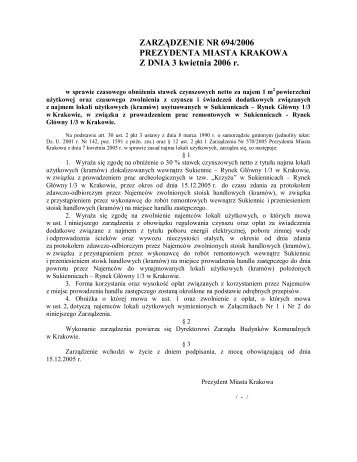 ZARZÄDZENIE NR 694/2006 PREZYDENTA MIASTA KRAKOWA Z ...