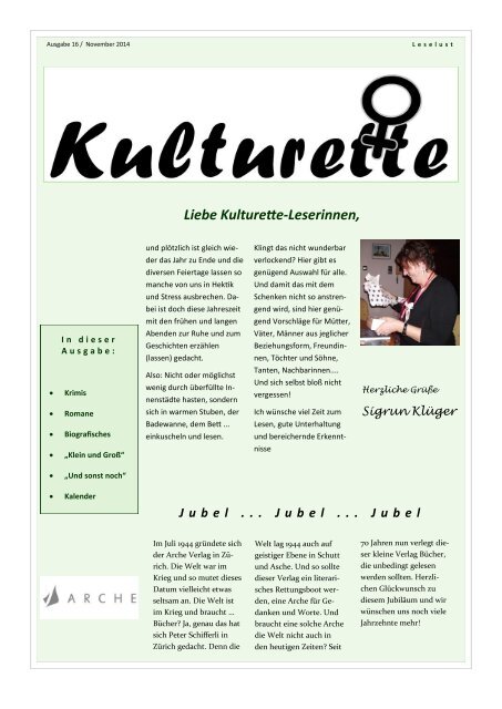 Liebe Kulturette-Leserinnen,