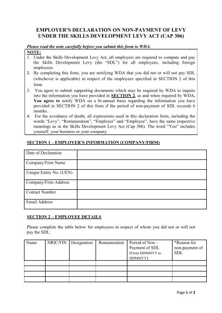 Employer declaration form