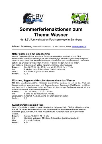 Sommerferienaktionen zum Thema Wasser - Flussparadies Franken