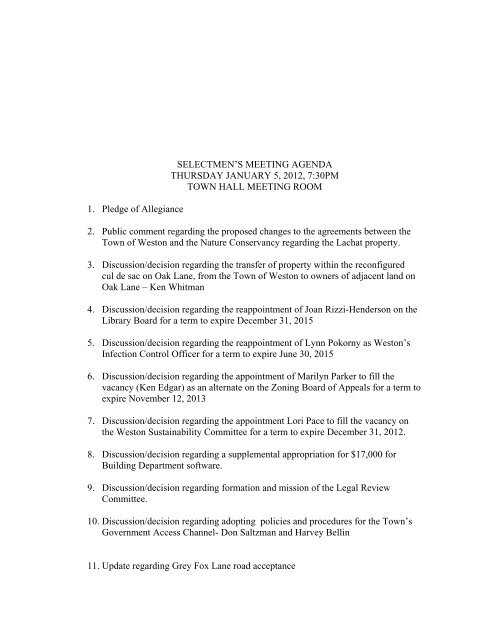 agenda - Town of Weston, CT Home Page