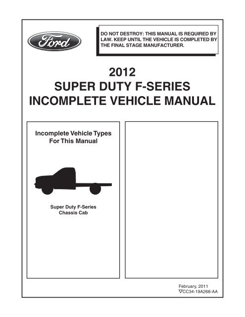 2012 super duty f-series incomplete vehicle manual - Ford Fleet