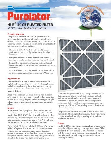 Hi-E 40 CB Brochure - Purolator Air Filtration