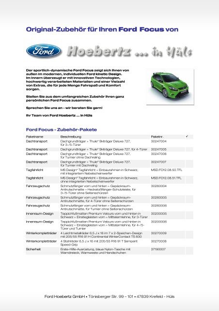 Original-Zubehör für Ihren Ford Focus von - Ford Hoebertz  in Hüls