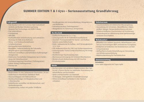 Preisliste/ Technische Daten Reisemobile Summer Edition - Dethleffs