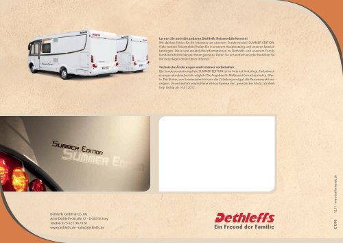 Preisliste/ Technische Daten Reisemobile Summer Edition - Dethleffs