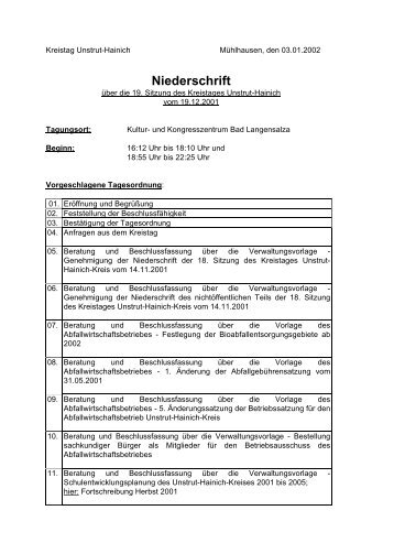 Sitzung vom 19.12.2001 - Freie WÃ¤hler im Unstrut-Hainich-Kreis