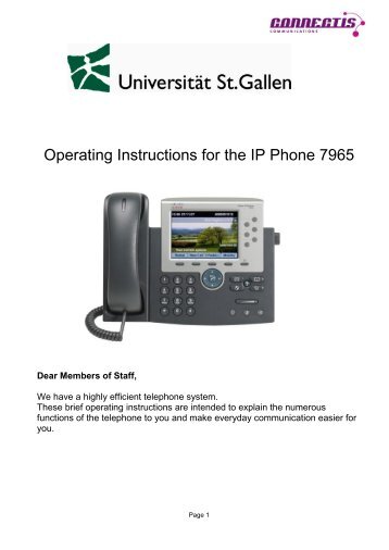 Operating Instructions for the IP Phone 7965 - UniversitÃƒÂ¤t St.Gallen