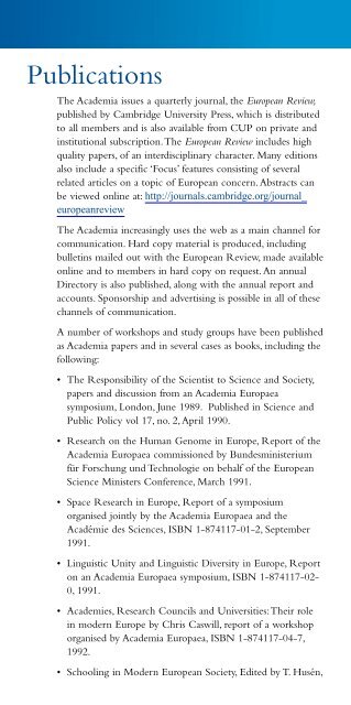 ThE AcAdEmy oF EuropE - Academia Europaea