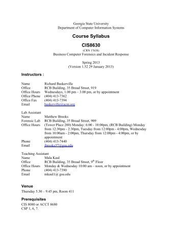 Course Syllabus CIS8630 - Department of Computer Information ...