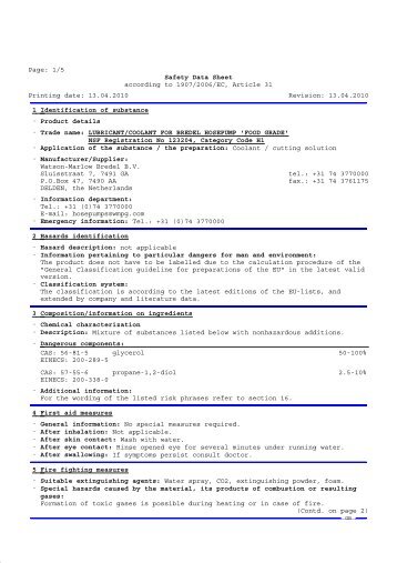 Bredel hose lubricant material safety datasheet ... - Watson-Marlow