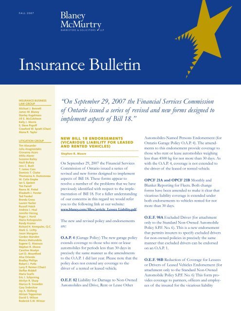 Insurance Bulletin - Blaney McMurtry LLP