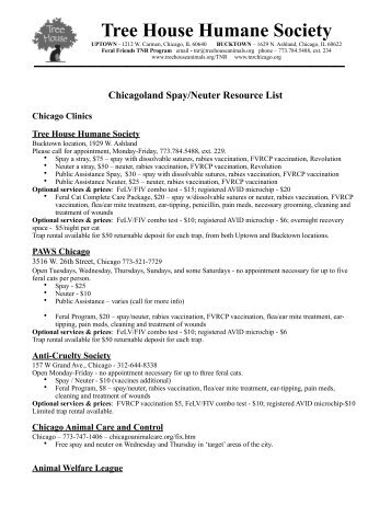 Chicagoland Spay/Neuter Resource List - Tree House Humane ...