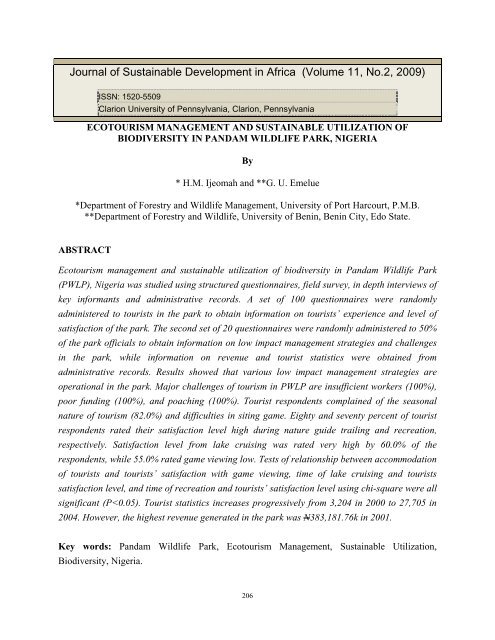 ECOTOURISM MANAGEMENT AND SUSTAINABLE UTILIZATION ...